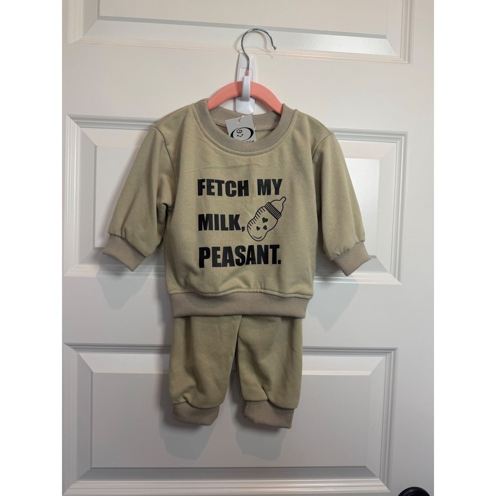 30.MiniOlie Sage Green Fetch My Milk Peasant Graphic Sweatshirt Jogger Set 6-12M
